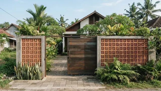 Model Gerbang Rumah Desa Modern yang Dipadukan Dengan Pagar Roste