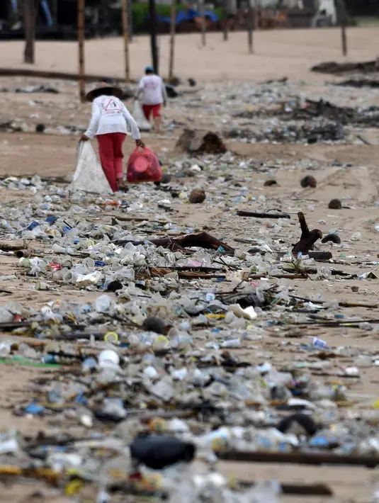 <p>Anak Agung Gede Agung Dalem menambahkan, sampah kiriman tersebut bisa saja dari Jawa dan Sumatera yang masuk ke laut lalu disapu gelombang angin barat hingga ke Bali. (SONNY TUMBELAKA/AFP)</p>