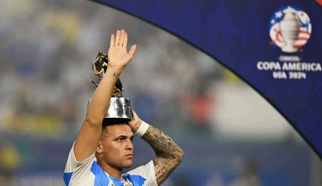 Meski harus bermain dari bangku cadangan, peran Lautaro Martinez sangat vital. Terbukti, gol tunggalnya pada menit ke-112 menjadi penentu kemenangan Argentina di final Copa America 2024. (Chandan Khanna/AFP)