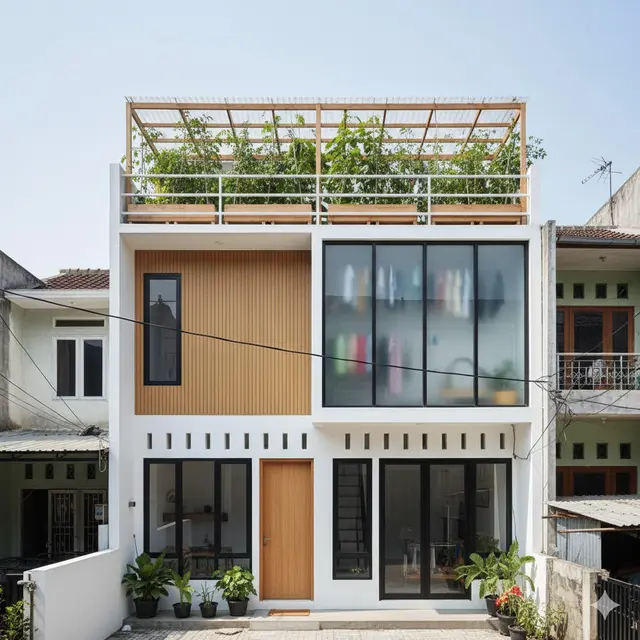 Rumah di Lahan Terbatas dengan Mezzanine dan Rooftop