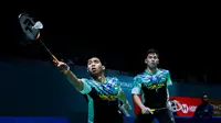 Ganda putra Indonesia Sabar Karyaman Gutama/Moh Reza Pahlevi Isfahani menang atas rekannya Raymond Indra/Nikolaus Joaquin pada babak 32 besar Malaysia Open 2026 di Stadium Axiata Arena, Rabu (7/1). (foto: PBSI)