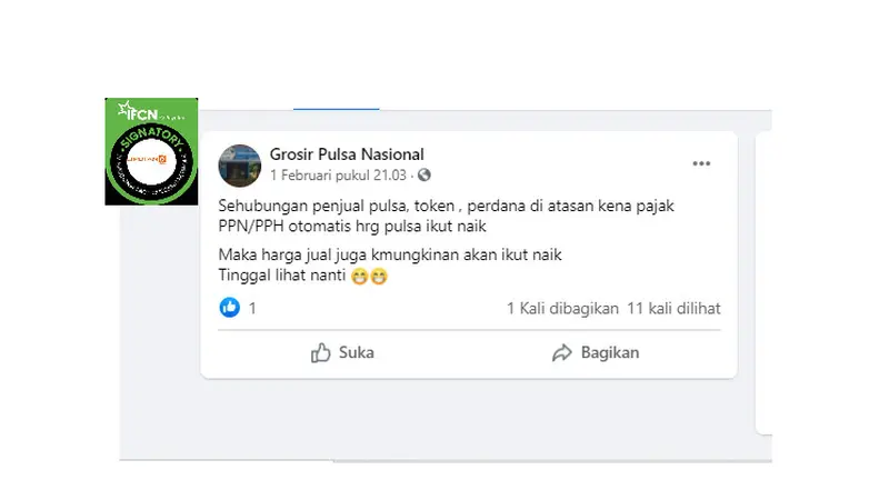 Cek Fakta Liputan6.com menelusuri informasi pemungutan PPN dan PPh membuat harga pulsa dan token listrik naik