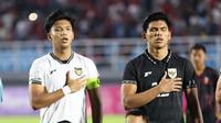 Dua pemain Timnas Indonesia U-23, Kadek Arel dan Cahya Supriadi, saat menghadapi Korea Selatan dalam laga terakhir Kualifikasi Piala Asia U-23 2026 di Stadion Gelora Delta, Sidoarjo, Selasa (9/9/2025). (Bola.com/Abdul Aziz)
