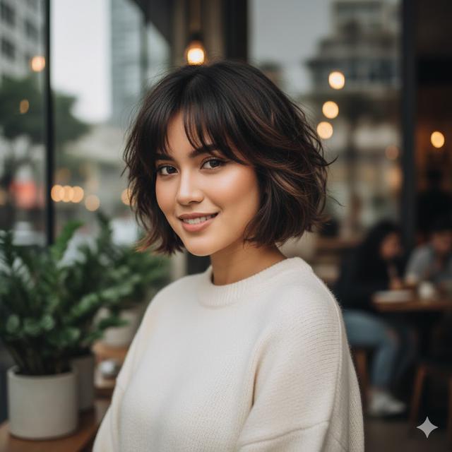 4. Short Shaggy dengan Curtain Bangs