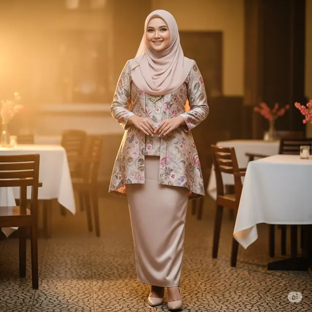 Model Baju Batik Pesta Wanita Muslim Modern. Foto: Gemini