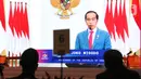 Presiden Joko Widodo memberi sambutan secara virtual pada 
diskusi informal Forum B20 yang diikuti delegasi anggota G20, di Jakarta, Kamis (27/1/2022). Untuk menggenjot pertumbuhan ekonomi dunia diperlukan prinsip keberlanjutan lingkungan guna mencegah pemanasan global. (Liputan6.com/HO/Alwi)