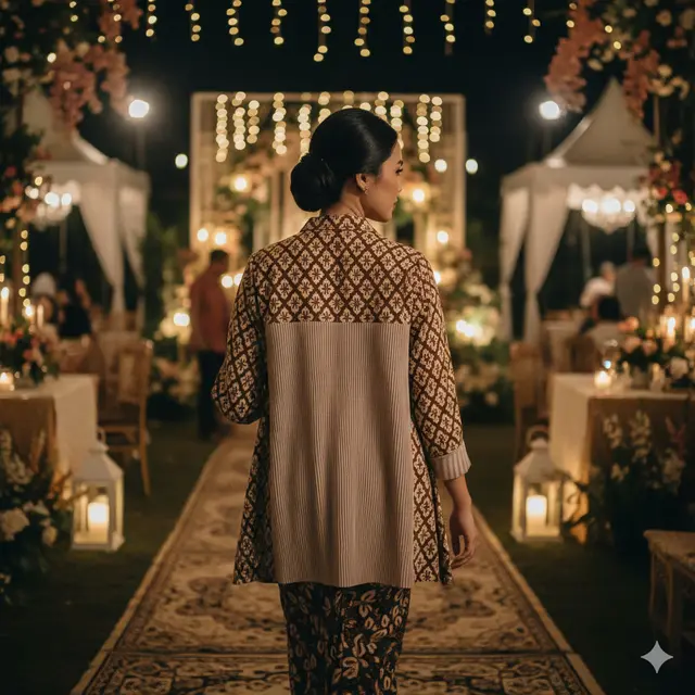 Outer Batik Wanita Motif Kawung Aksen Polos