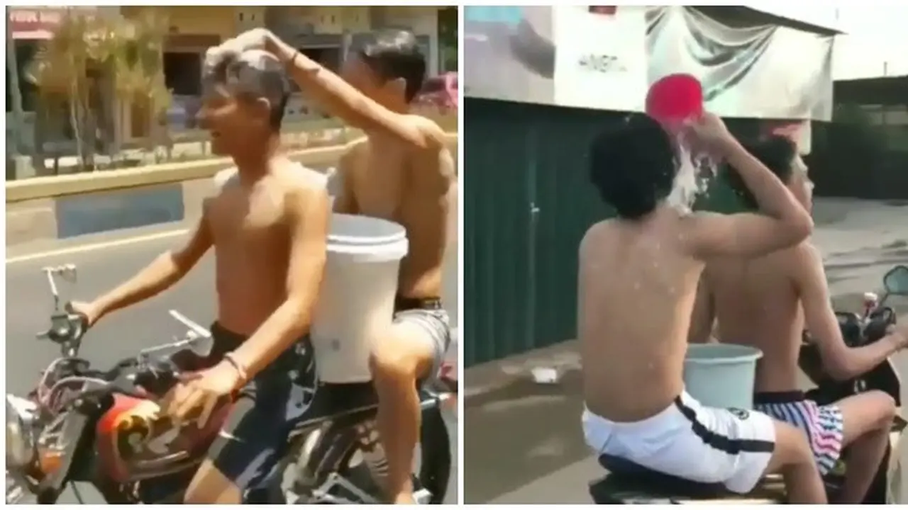 Aksi Nyeleneh Saat Mandi di Motor Ini Bikin Geleng-geleng