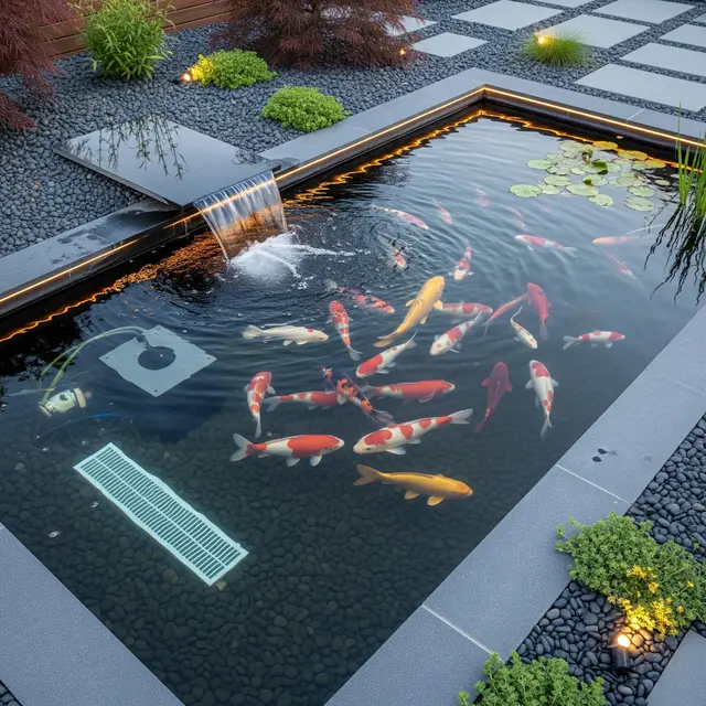 Desain Kolam Koi yang Tetap Bersih dan Estetik (AI Generated)
