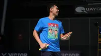 Pebulu tangkis ganda putra Indonesia Fajar Alfian berlatih di arena Quay Center, Sydney, Senin (31/7/2023), menjelang pertandingan Australia Open 2023 yang berlangsung 1 sampai 6 Agustus. (foto: PBSI)