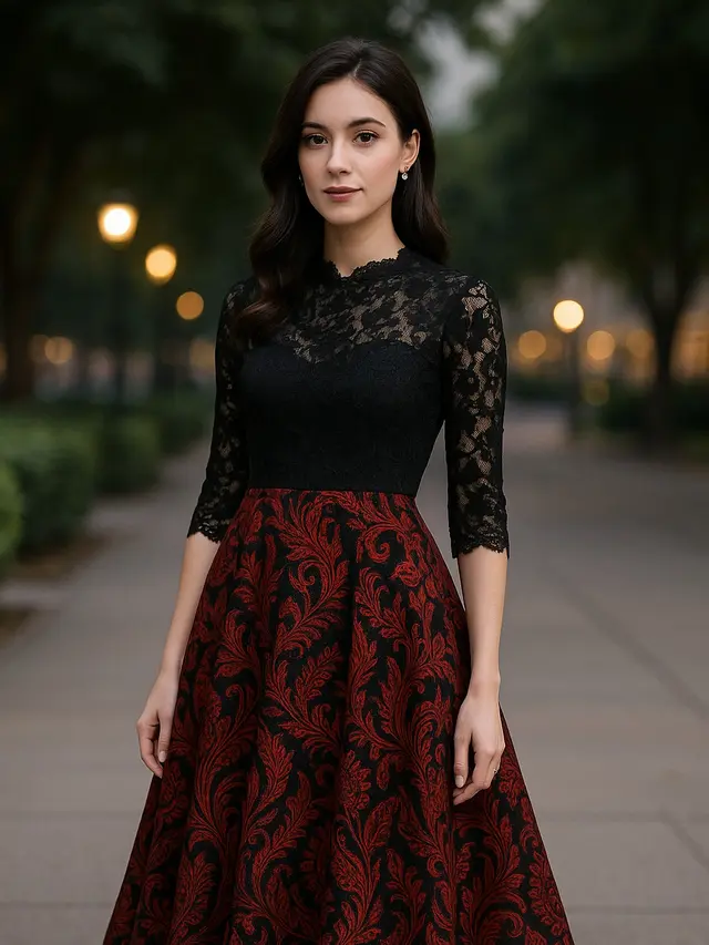 7 Model Dress Batik Brokat Warna Merah dan Hitam, Elegan Cocok untuk Acara Malam
