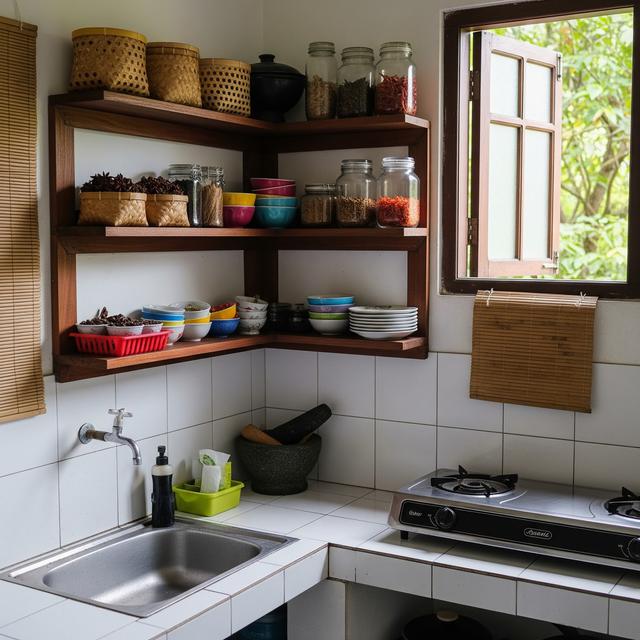 9 Model Dapur Rumah Kecil 1,5x1,5 Meter dengan Rak Sudut Gantung, Solusi Efisien