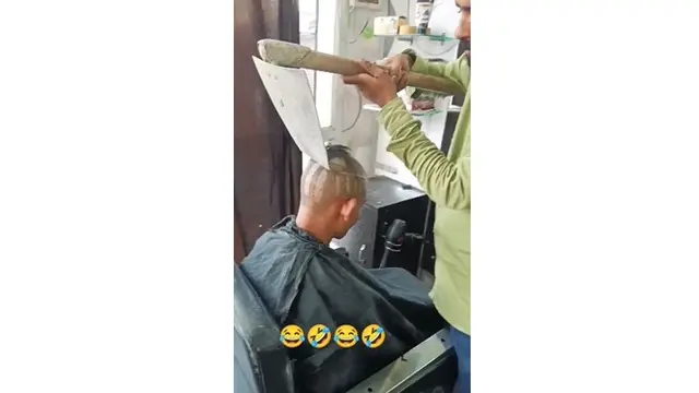 Viral Tukang Cukur Diduga Pakai Sekop saat Potong Rambut Pelanggan, Faktanya Kocak