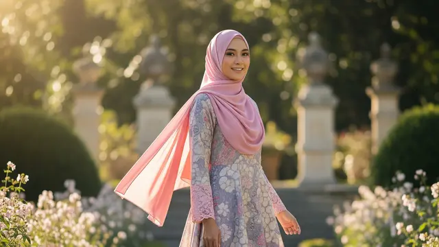 Model Gamis Batik Mix Tile Brokat Tanpa Berlebihan