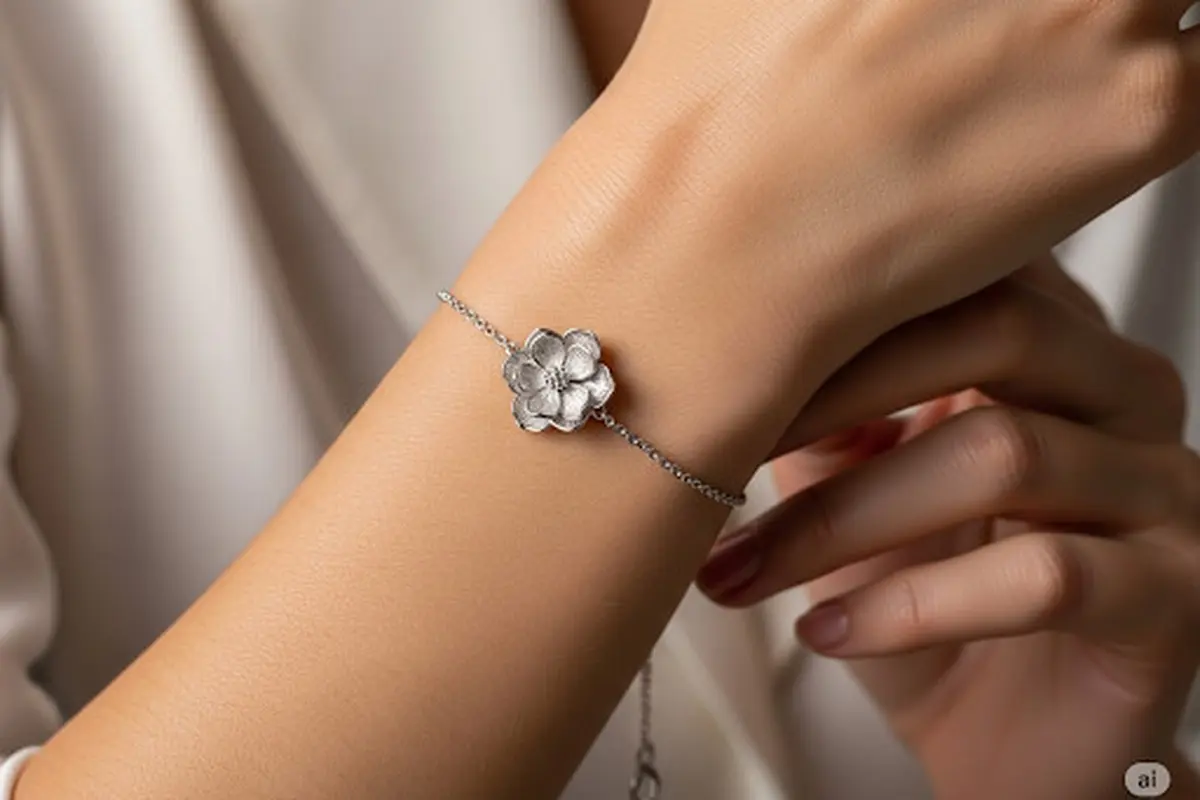 Gelang Motif Bunga Emas Putih Feminin 2025