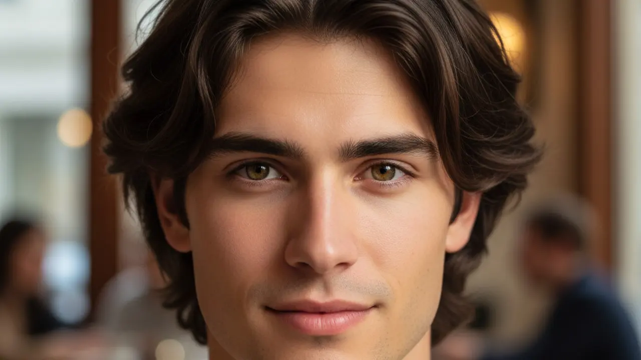 Rambut Pria Panjang Medium dengan Gaya Middle Part Hairstyle