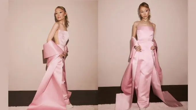 Ariana Grande Tampil Memukau dengan Gaun Soft Pink di Gala National Board of Review
