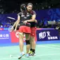 Ganda putri Indonesia, Anggia Shitta Awanda/Ni Ketut Mahadewi Istarani, takluk dari pasangan Jepang, Yuki Fukushima/Sayaka Hirota, pada perempat final Kejuaraan Dunia 2018, di Nanjing, Jumat (3/8/2018). (PBSI)