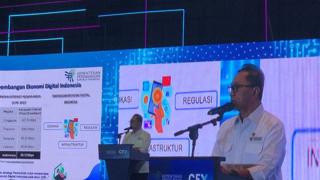 Menteri Perdagangan (Mendag) Zulkifli Hasan meresmikan bursa berjangka kripto Commodity Future Exchange (CFX) di  Hotel Four Seasons, Jakarta pada Jumat (28/7/2023). (Elza/Liputan6.com)