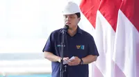 Menteri BUMN Erick Thohir dalam&nbsp;peresmian pabrik pupuk NPK milik PT Pupuk Iskandar Muda, di Aceh oleh Presiden Joko Widodo (Jokowi).