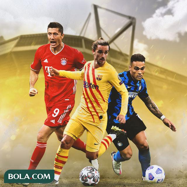 Ilustrasi - Robert Lewandowski, Antoine Griezmann, Lautaro Martinez