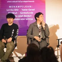 MasBruh sebagai Kolaborator Seni Visual, Baskara Putra & Natasha Udu sebagai Perwakilan Musisi Kolaborator dari Lomba Sihir di Collabonation X Vol.1. (Foto: Collabonation X)