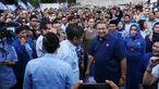 Ketua Umum Partai Demokrat, Susilo Bambang Yudhoyono (kedua kanan) usai menyampaikan pidato politik tahun 2018 di Cibinong, Kab Bogor, Jumat (5/1). Dalam pidatonya, SBY menyampaikan lima hal terkait Pilkada 2018. (Liputan6.com/Helmi Fithriansyah)