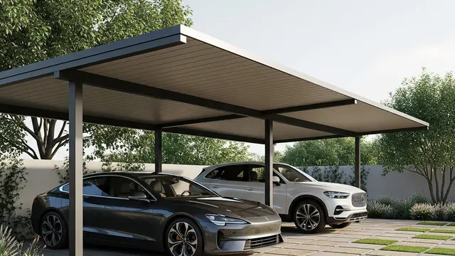 10 Inspirasi Carport Minimalis untuk 2 Mobil di Lahan Sempit, Tetap Rapi dan Estetik (Image by Gemini AI)