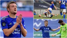 Penyerang Leicester City, Jamie Vardy, sukses meraih gelar Golden Boot Premier League usai menjadi pencetak gol terbanyak sekaligus tercatat sebagai pemain tertua yang meraih gelar Golden Boot di Premier League. (kolase foto AP)