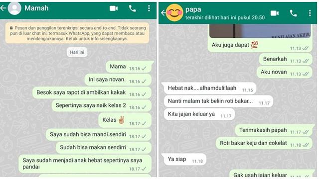 Viral Chat Anak SD Pamer Nilai ke WhatsApp Ibu yang Telah Meninggal Ini Bikin Haru