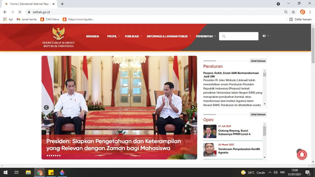 Situs resmi Sekretariat Kabinet, setkab.go.id sudah pulih setelah sempat diretas.