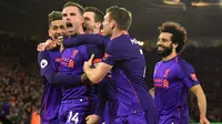 Para pemain Liverpool merayakan gol ke gawang Southampton. (AFP/Glyn Kirk)