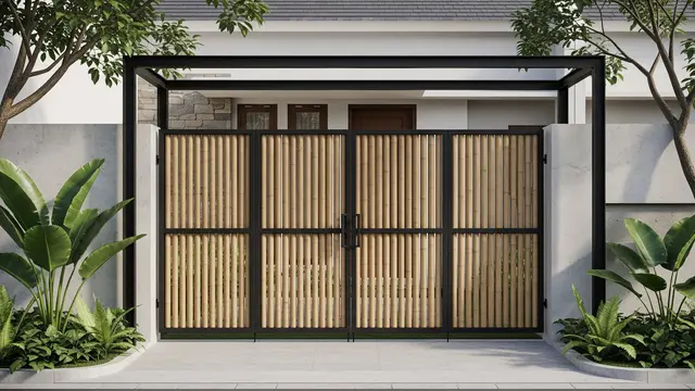 Model Pintu Gerbang Depan Rumah Minimalis dengan Elemen Bambu