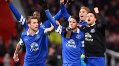 Untuk kali pertama sejak Agustus 1993, The Toffees pulang dari markasnya Manchester United dengan raihan tiga poin penuh. (AFP/Andrew Yatez)