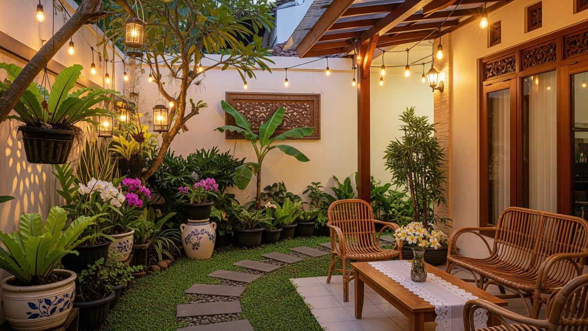 8 Desain Halaman Belakang Rumah Kecil dengan Lampu Taman Estetik untuk Suasana Romantis