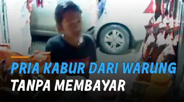 Video CCTV memperlihatkan seorang pria kabur dan tidak membayar saat beli minuman di warung kelontong.