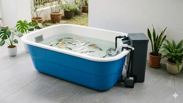 Desain Kolam Ikan Portabel Fiberglass untuk Rumah Kontrak. Gemini