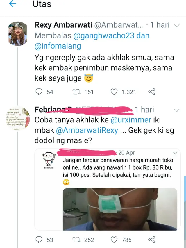 Unggahan Rexy Ambarwati. (Foto: Dok Twitter @rexyambarwati)