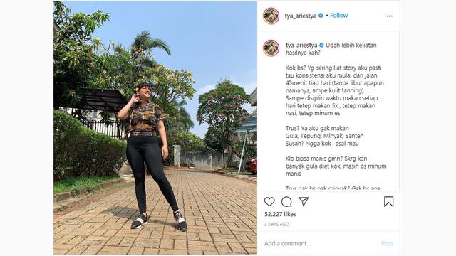 Tips Turunkan Berat Badan Ala Tya Ariestya Jalan 45 Menit Nonstop Setiap Hari Lifestyle Liputan6 Com