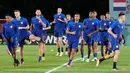 Para pemain Belanda menjalani sesi latihan di Doha, Qatar, 8 Desember 2022. Belanda akan menghadapi Argentina dalam babak perempat final Piala Dunia 2022 pada 10 Oktober. (AP Photo/Eugene Hoshiko)