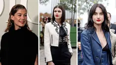 Foto kombinasi aktris cantik Alexandra Daddario (tengah), Grace Van Patten (kanan) dan Rosamund Pike saat 
menghadiri acara Paris Fashion Week untuk menghadiri Dior spring/summer 2023 fashion show pada Selasa, 27 September 2022. (AP Photo)