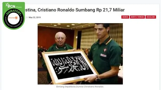 [Cek Fakta] Gambar Tangkapan Layar Berita tentang Cristiano Ronaldo