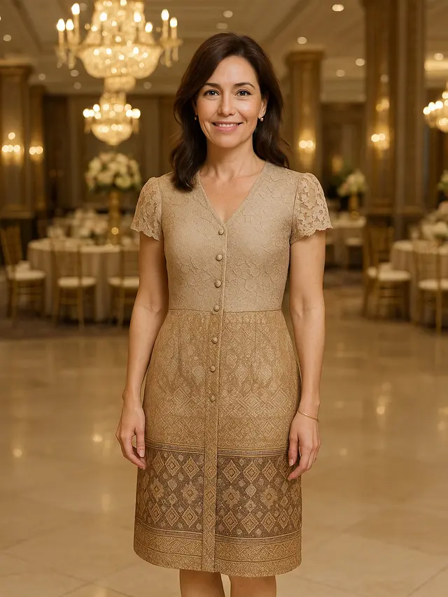 Model Dress Brokat Kombinasi Songket Mewah untuk Ibu-ibu 40 Tahun