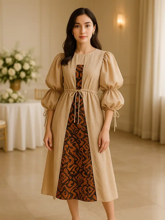 Model Dress Batik Lengan Balon Double Layer