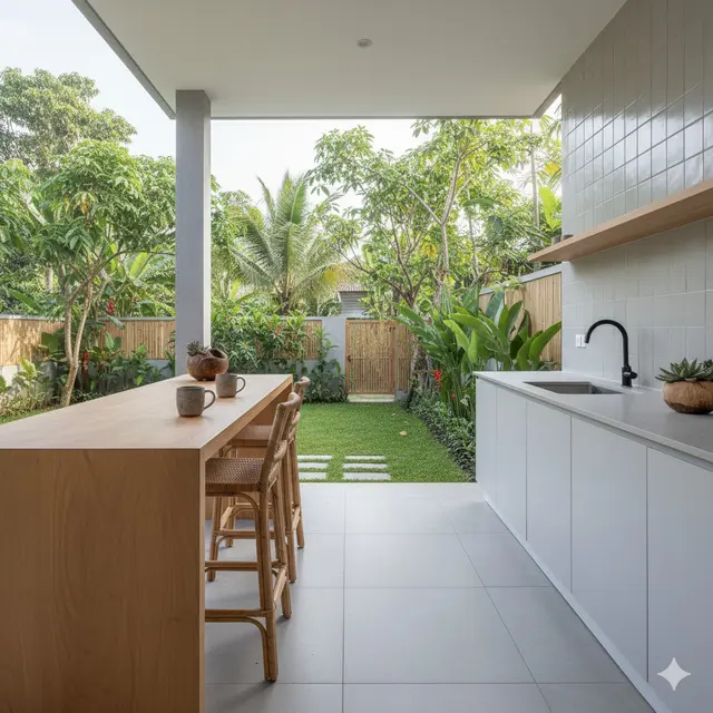 Dapur Minimalis Terbuka di Halaman Belakang