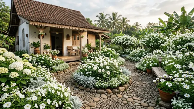 Inspirasi Halaman Rumah Kampung dengan Kebun Bunga/AI Generated