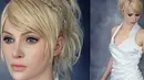 Penampilan AlysonTabbitha saat mengenakan kostum dan make up cosplay Lunafreya dalam Film Final Fantasy XV dengan gaun warna putih dipadu dengan wig keemasan. (Instagram / AlysonTabbitha)