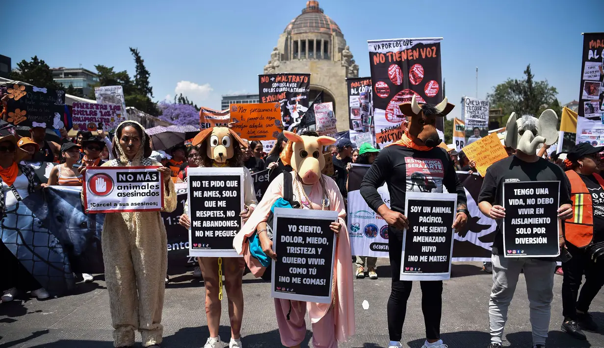 Sedikitnya seribu orang berpawai pada Sabtu (16/3) di jalanan pusat kota Mexico City. (Rodrigo Oropeza/AFP)