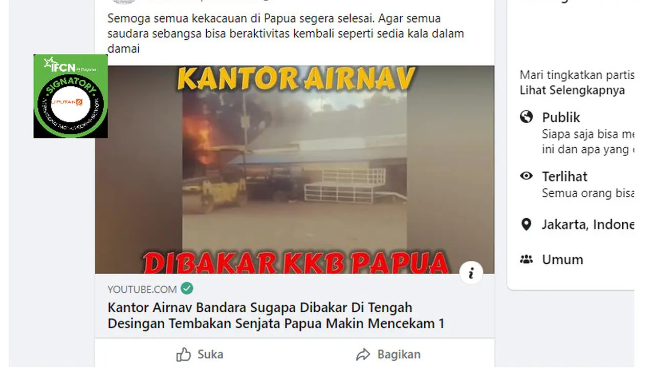 Cek Fakta Liputan6.com menelusuri klaim kantor Airnav Bandara Sugapa Papua dibakar KKB