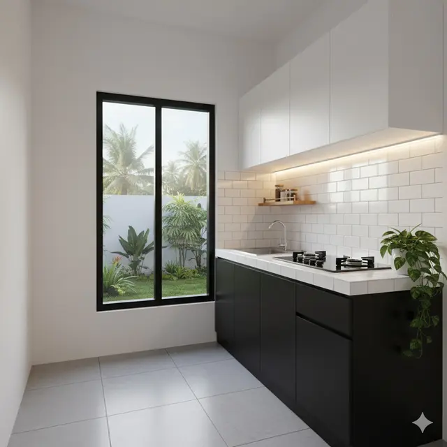 Dapur Rumah Minimalis Murah dengan Meja Keramik